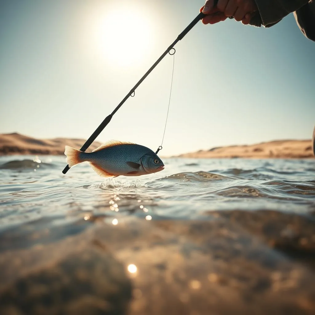 A seasoned fisherman carefully wades through the shallow coastal waters, casting a line with a weighted hook to entice a flounder lurking beneath the surface. The sun's rays filter through the gently rippling waves, casting a warm, golden glow over the scene. In the foreground, the fisherman's weathered hands grip the fishing rod, their movements precise and deliberate, honed by years of experience. The middle ground reveals the seabed, with its mix of sandy substrate and patches of submerged vegetation, the ideal habitat for the elusive flounder. In the background, a picturesque coastal landscape unfolds, with rolling dunes and a cloudless sky. The overall atmosphere is one of tranquility and a deep connection with the natural world, a moment of solace for the patient and skilled flounder fisherman.