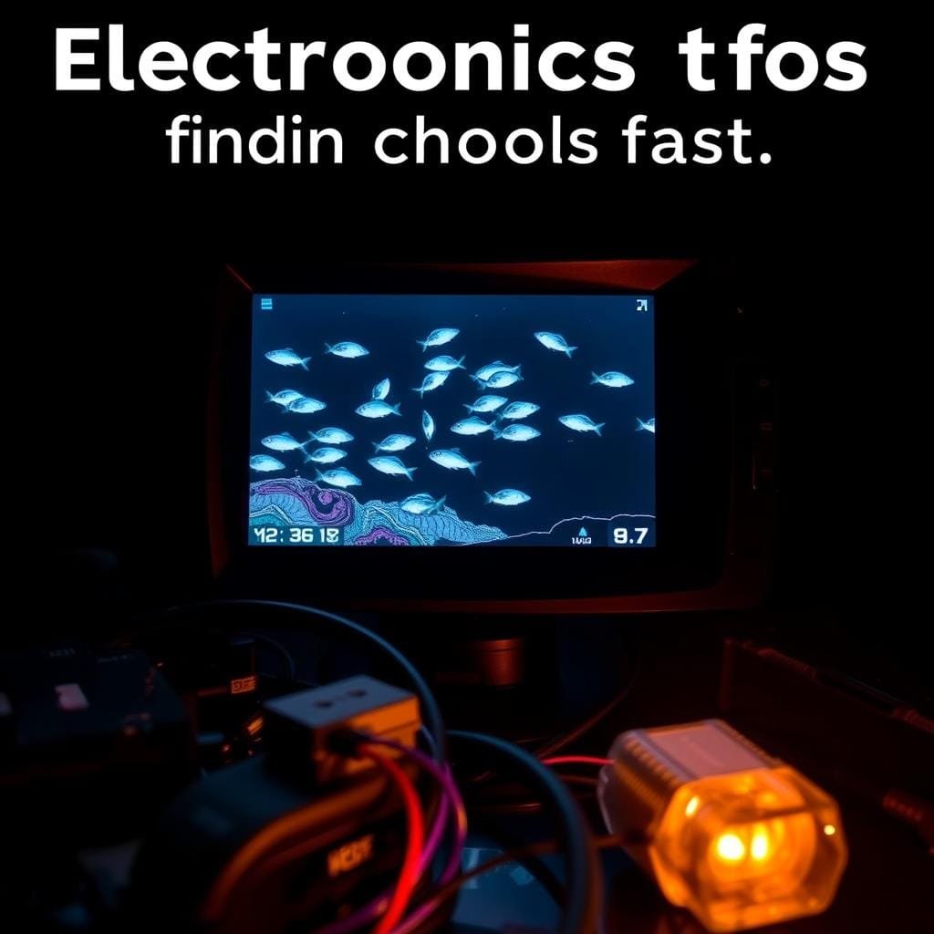 A high-contrast image of a white bass sonar display against a dark background, with a foreground of electronic components and wiring, capturing the essence of "Electronics tips for finding schools fast". The sonar screen shows a clear depiction of fish schools, while the surrounding electronics convey the technical aspects of modern fishing gear. Soft, directional lighting illuminates the scene, creating depth and emphasizing the critical details. The overall mood is one of precision, efficiency, and the application of technology to enhance the white bass fishing experience. A high-contrast image of a white bass sonar display against a dark background, with a foreground of electronic components and wiring, capturing the essence of "Electronics tips for finding schools fast". The sonar screen shows a clear depiction of fish schools, while the surrounding electronics convey the technical aspects of modern fishing gear. Soft, directional lighting illuminates the scene, creating depth and emphasizing the critical details. The overall mood is one of precision, efficiency, and the application of technology to enhance the white bass fishing experience.